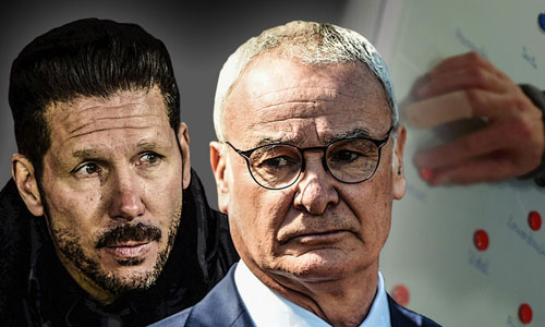 Simeone (trái) và Ranieri đều chịu ảnh hưởng từ chiến thuật phòng ngự cổ điển của bóng đá Italy. Ảnh: Skysport.