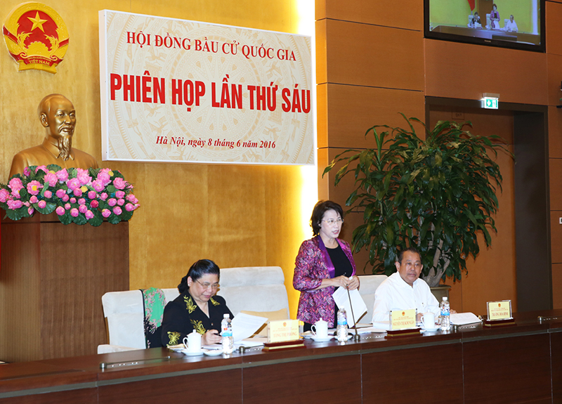 Chủ tịch Quốc hội Nguyễn Thị Kim Ngân, Chủ tịch HĐBCQG chủ trì phiên họp. Ảnh: VGP/Lê Sơn