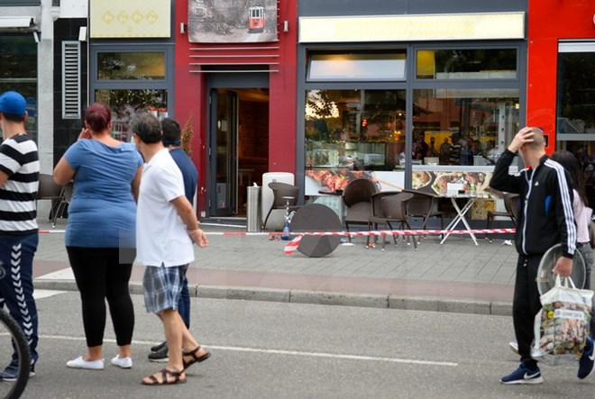 Hiện trường vụ tấn công bằng dao ở Reutlingen, ngày 24/7. (Nguồn: AFP/TTXVN)