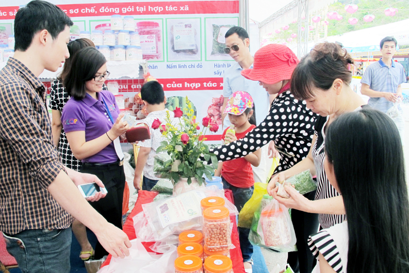 Người dân tham quan, mua sắm các nông sản của TX Đông Triều tại Hội chợ OCOP Quảng Ninh, tháng 5-2015.
