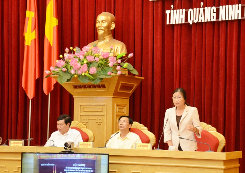 Đồng chí Đỗ Thị Hoàng, Phó Bí thư Thường trực Tỉnh ủy tham gia ý kiến tại hội nghị.