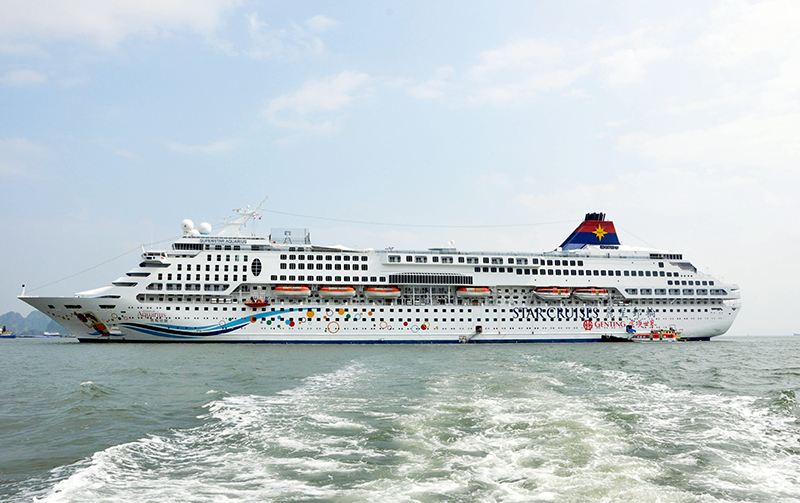 Tàu biển du lịch quốc tế neo đậu trên Vịnh Hạ Long.