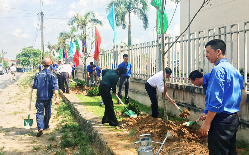 ĐVTN thị xã Đông Triều tham gia trồng cây chỉnh trang đô thị tại phường Mạo Khê (TX Đông Triều)