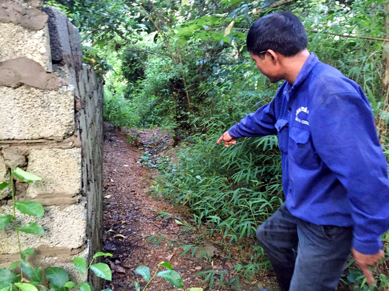 Ông Phạm Văn Hậu cho rằng bà Dậy đã đắp khe nước cũ và nắn dòng nước chảy thẳng sang vườn nhà ông, gây ngập úng cho gia đình.