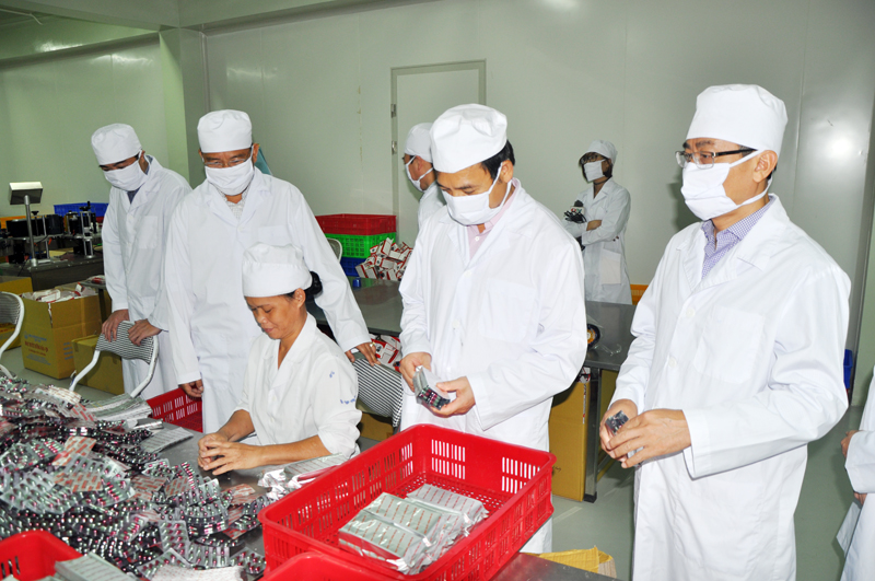 Đồng chí Đặng Huy Hậu, Phó Chủ tịch Thường trực UBND tỉnh kiểm tra quy trình đóng gói sản phẩm của Nhà máy.