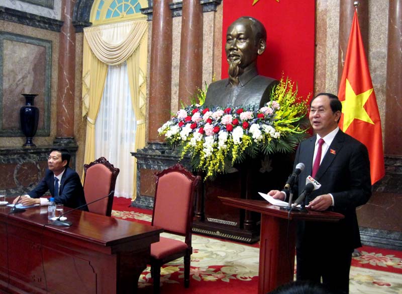 Chủ tịch nước Trần Đại Quang phát biểu chúc mừng Đoàn Đại biểu tỉnh Quảng Ninh và 2 đơn vị