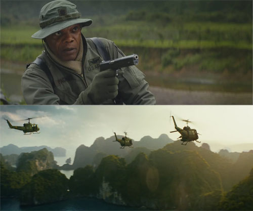 Diễn viên Samuel L. Jackson và dàn trực thăng Mỹ trong các cảnh quay ở Việt Nam.