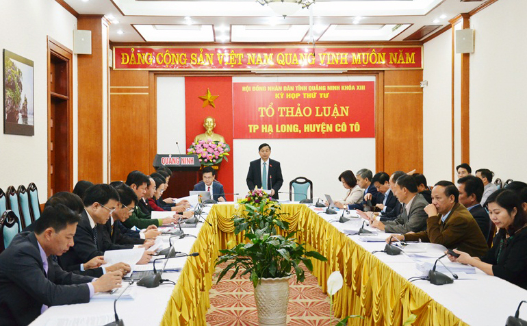 Đại biểu Trần Đức Lâm, Tổ đại biểu TP Hạ Long, huyện Cô Tô phát biểu ý kiến tại phiên thảo luận tổ.