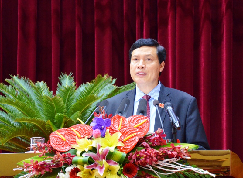 Đồng chí Nguyễn Đức Long, Phó Bí thư Tỉnh ủy, Chủ tịch UBND tỉnh phát biểu tại Kỳ họp thứ 4, HĐND tỉnh khóa XIII