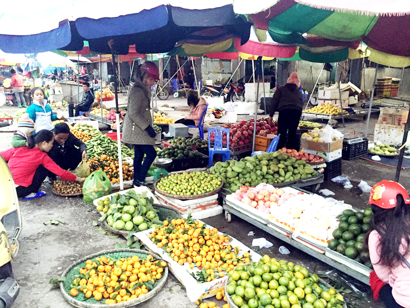 Nhiều loại hoa quả không rõ nguồn gốc được bày bán tại chợ 4, TP Móng Cái.