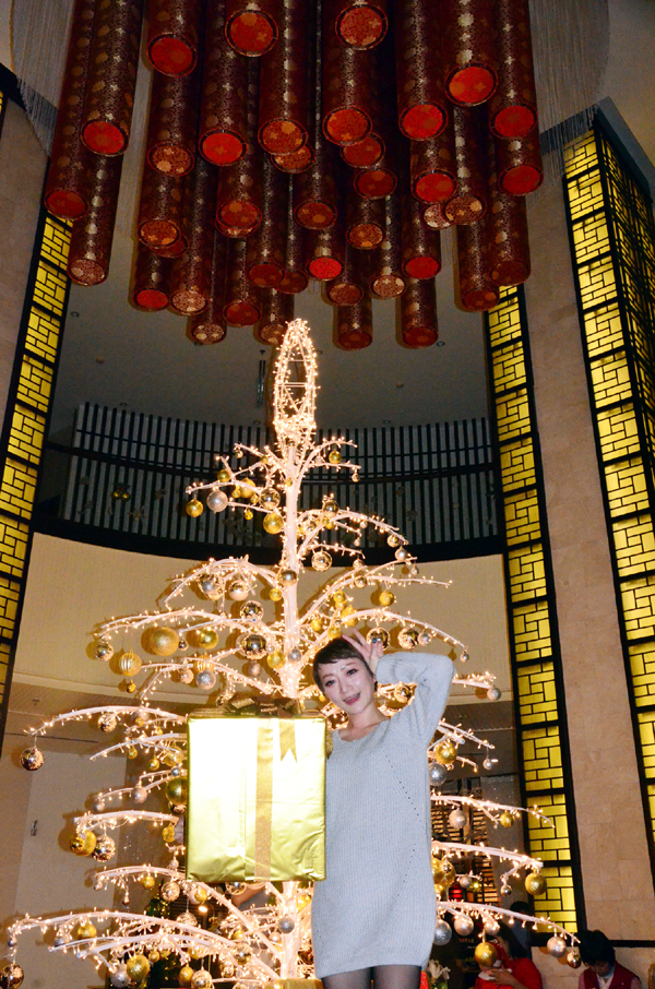 Du khách không quên ghi lại khoảnh khắc đẹp bên cây thông Noel.