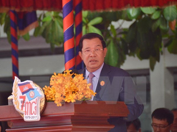 Thủ tướng Campuchia Samdech Hun Sen phát biểu tại lễ kỷ niệm. (Ảnh: Trần Chí Hùng/TTXVN)