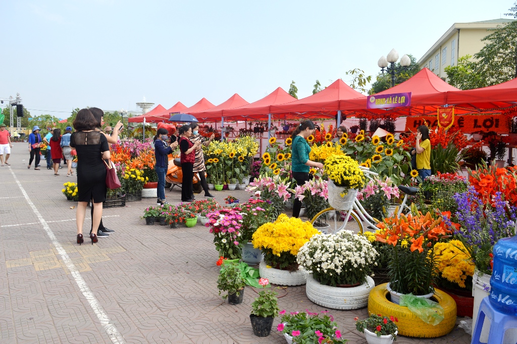 Người dân háo hức tham quan và mua sắm tại Hội hoa Xuân Hoành Bồ 2017.