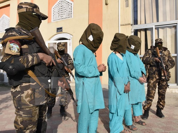 Lực lượng an ninh Afghanistan bắt giữ các tay súng Taliban trong chiến dịch truy quét khủng bố ở Jalalabad ngày 20/12/2016. (Ảnh: EPA/TTXVN)