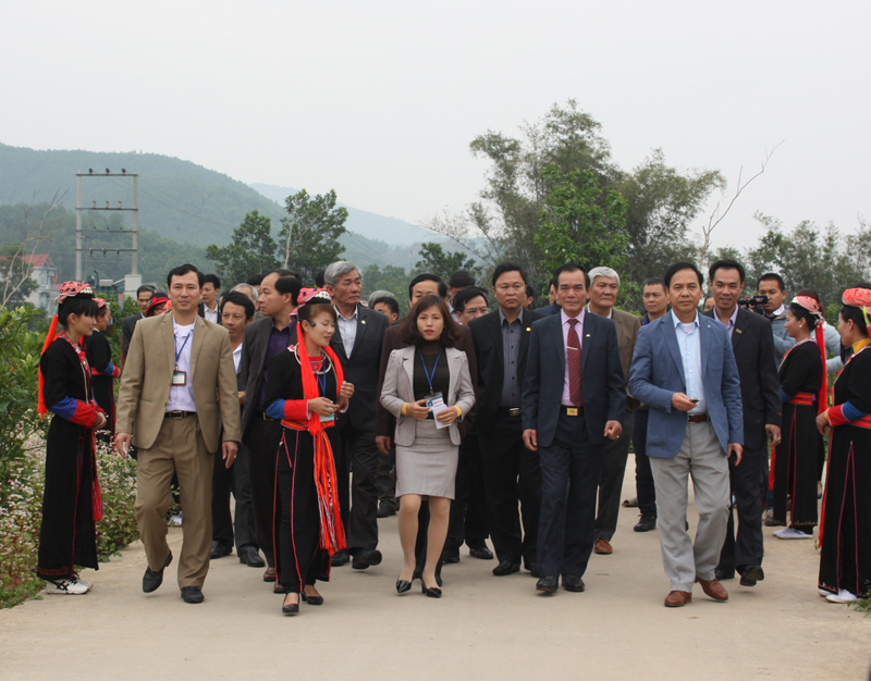 Các đại biểu tham quan HTX Nông dược xanh Tinh Hoa