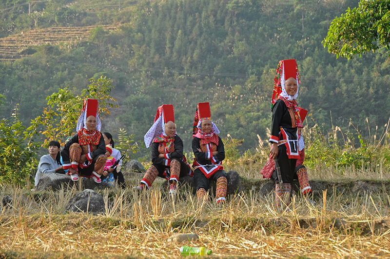 Chị em phụ nữ Dao Thanh Phán ở Bình Liêu trong ngày hội hoa sở năm 2016. Ảnh: Trần Minh