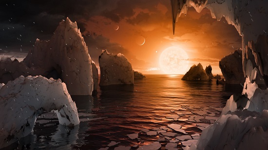 Hình vẽ mô phỏng nơi giống như bề mặt của TRAPPIST-1.
