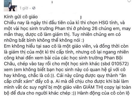 Ảnh chụp một phần bài viết đăng tải trên trang Facebook cá nhân của em Lê Phương Anh.