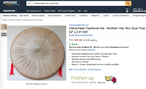 Mỗi chiếc nón quai thao đăng bán trên Amazon có giá 700.000 - 800.000 đồng, tuỳ kích thước.