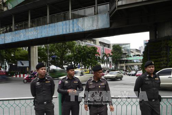 Cảnh sát làm nhiệm vụ tại thủ đô Bangkok. Ảnh:AFP/TTXVN