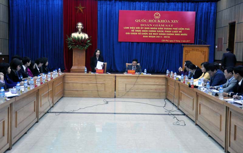 Đồng chí Vũ Thị Thu Thuỷ, Phó Chủ tịch UBND tỉnh phát biểu tại buổi giám sát 
