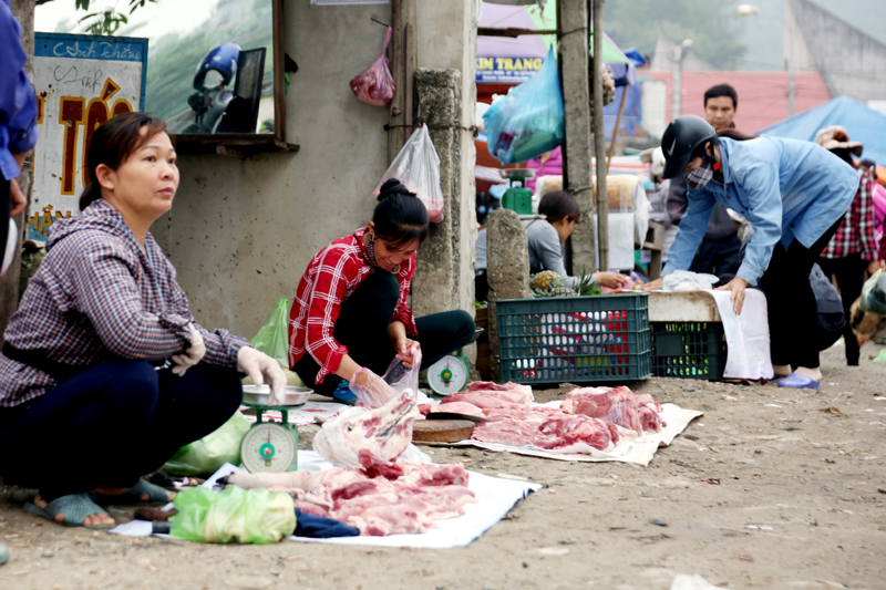 Theo khảo sát, ở hầu hết các chợ cóc, chợ tạm, thực phẩm tươi sống đều được bày bán không đảm bảo vệ sinh an toàn thực phẩm như tại chợ cóc thuộc khu 10, thị trấn Trới, huyện Hoành Bồ.