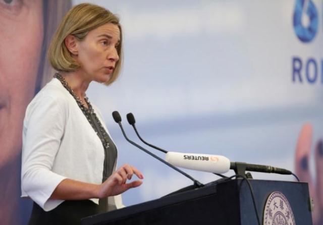 Bà Federica Mogherini phát biểu tại Bắc Kinh, Trung Quốc, ngày 20-4. (Ảnh: Reuters)