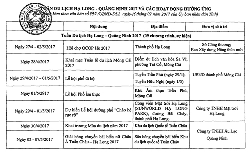 Các hoạt động hưởng ứng Tuần Du lịch Hạ Long – Quảng Ninh 2017