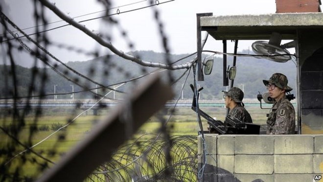Lính Hàn Quốc bảo vệ biên giới liên Triều. (Nguồn: AP)