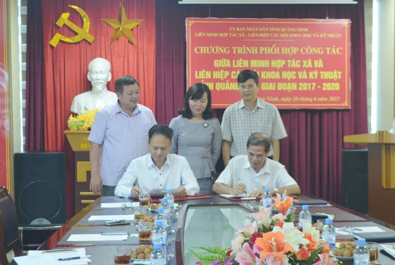 Lãnh đạo Liên minh HTX tỉnh và Liên hiệp các Hội KH&KT tỉnh Quảng Ninh ký kết chương trình phối hợp