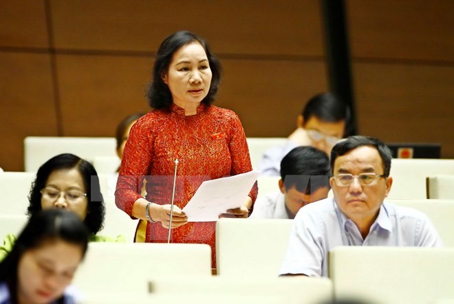 Đại biểu Quốc hội tỉnh Bình Thuận Nguyễn Thị Phúc phát biểu ý kiến. (Ảnh: An Đăng/TTXVN)
