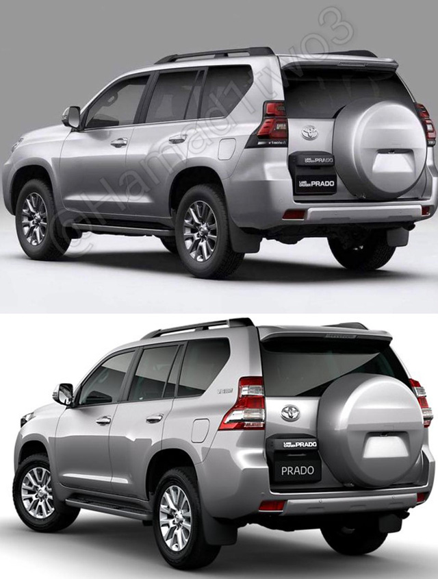 So sánh thiết kế đuôi xe của Toyota Land Cruiser Prado 2018 (trên) và phiên bản cũ.