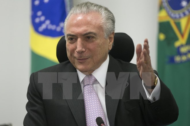 Tổng thống Brazil Michel Temer tại cuộc họp ở Brasilia ngày 29/5. (Nguồn: EPA/TTXVN)