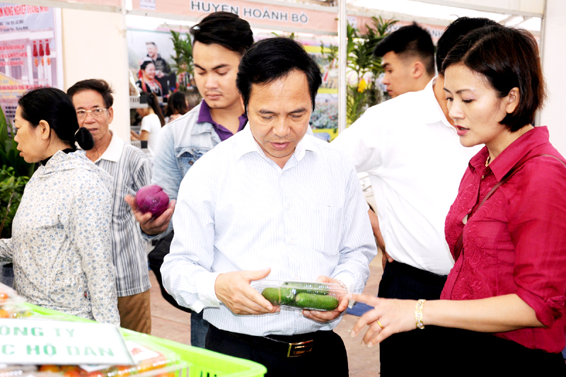 Đồng chí Đặng Huy Hậu, Phó Chủ tịch Thường trực UBND tỉnh kiểm tra công tác tổ chức Hội chợ OCOP hè 2016.
