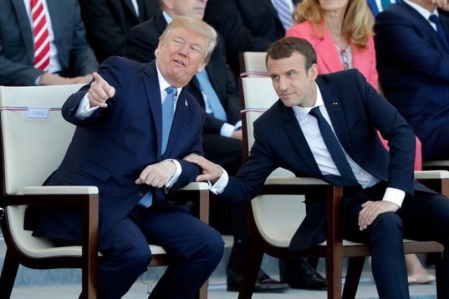 Ông Donald Trump và ông Macron trong chuyến thăm Pháp của ông Trump tuần qua. (Ảnh: Reuters)