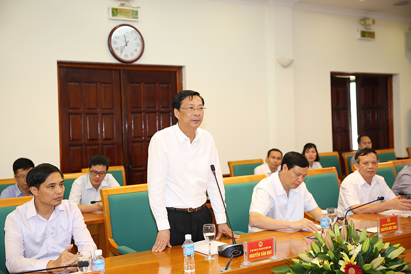 Đồng chí Nguyễn Văn Đọc, Bí thư Tỉnh ủy, Chủ tịch HĐND tỉnh phát biểu tại buổi làm việc