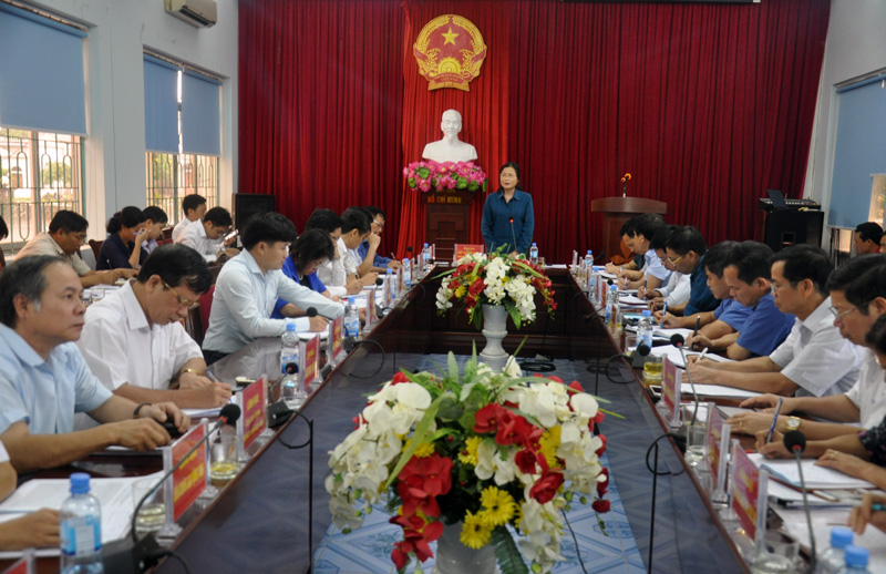 Đồng chí Đỗ Thị Hoàng, Phó Bí thư Thường trực Tỉnh uỷ phát biểu kết luận buổi làm việc