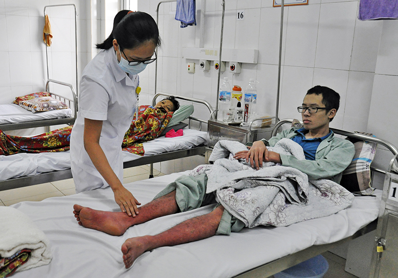 Bệnh nhân sốt xuất huyết đang điều trị tại Khoa các bệnh nhiệt đới, Bệnh viện Đa khoa tỉnh.