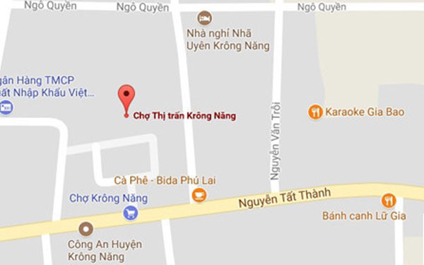 Chợ thị trấn Krông Năng, nơi Tài trộm vàng. Ảnh: Google Maps.