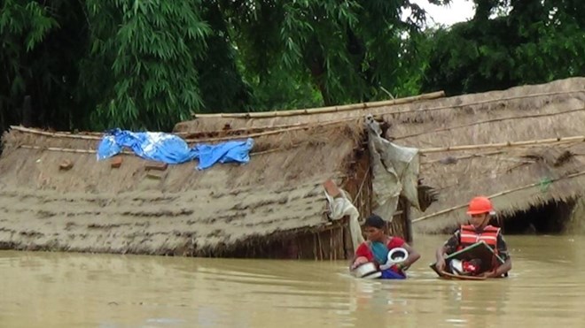 Cảnh lũ lụt tại Nepal. (Nguồn: AFP)