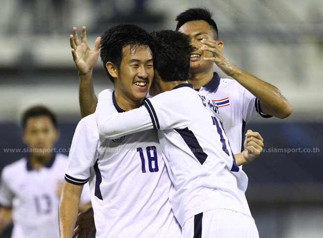  Niềm vui của các cầu thủ U-22 Thái Lan sau khi ghi bàn vào lưới Đông Timor. Ảnh: SIAMSPORT