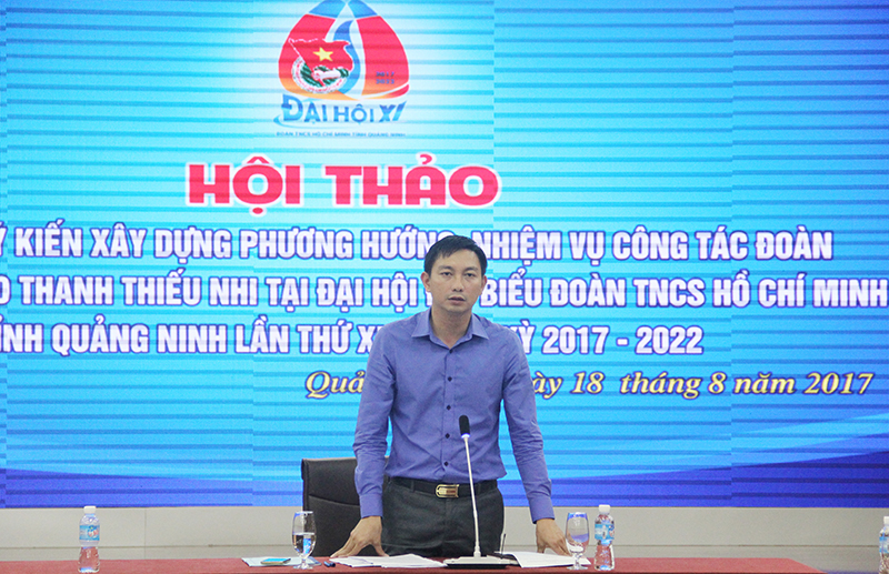 Đồng chí Lê Hùng Sơn, Bí thư Tỉnh Đoàn phát biểu tại hội thảo.
