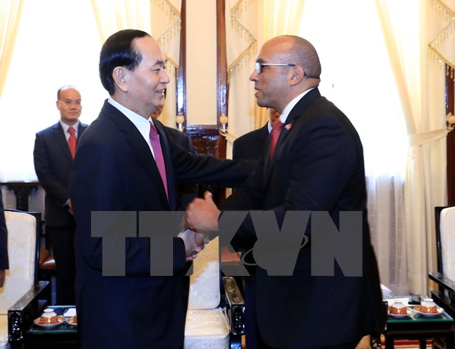 Chủ tịch nước Trần Đại Quang tiếp ông Herminio Lopez Diaz, Đại sứ Đặc mệnh toàn quyền Cộng hòa Cuba tại Việt Nam. (Ảnh: Nhan Sáng/TTXVN)