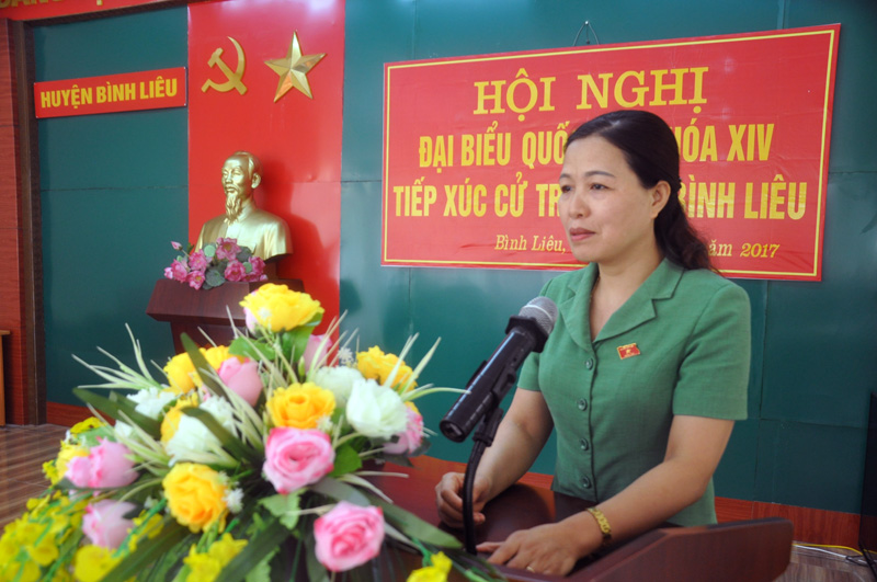 Đồng chí Nguyễn Đức Thành, Phó Chủ tịch HĐND tỉnh phát biểu tại buổi tiếp xúc cử tri huyện Ba Chẽ