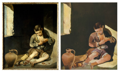 Tranh của họa sĩ Tây Ban Nha Bartolomé Esteban Murillo (trái) và bức tranh bị mạo danh là tác phẩm của Tô Ngọc Vân.