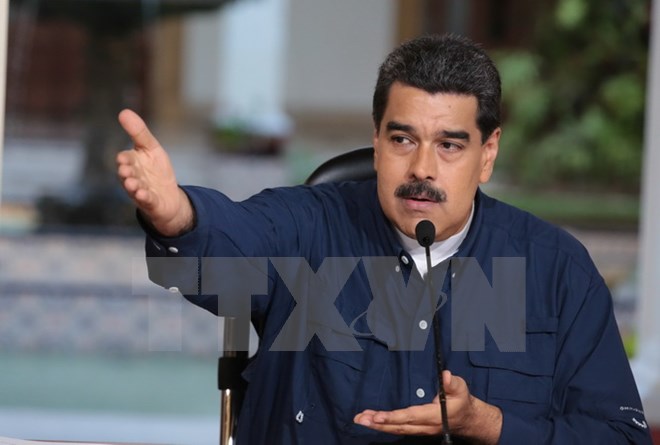 Tổng thống Venezuela Nicolas Maduro trong cuộc họp ở Caracas ngày 25/8. (Nguồn: EPA/TTXVN)