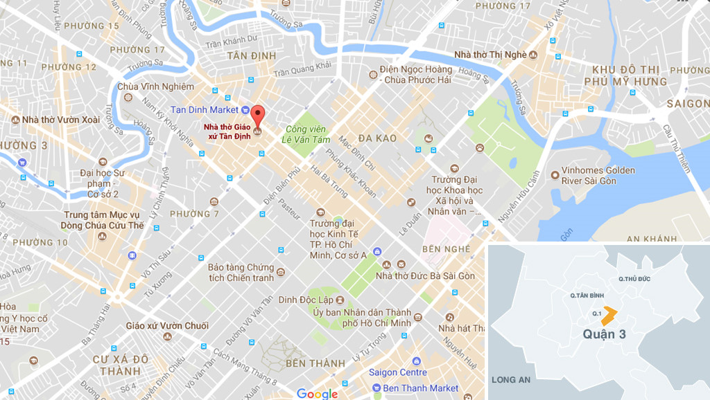 Nhà thờ độc đáo này nằm ở 289 Hai Bà Trưng, phường 8, quận 3, ngay trung tâm thành phố. Ảnh: Google Maps.