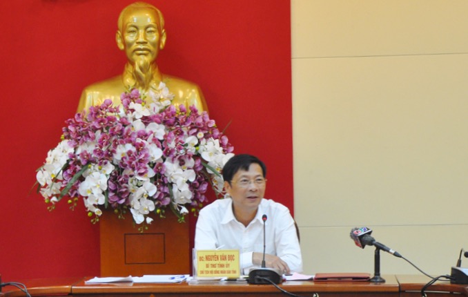 Bí thư Tỉnh ủy Nguyễn Văn Đọc phát biểu chỉ đạo hội nghị 