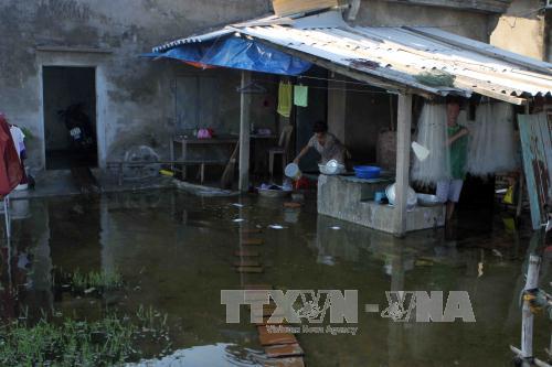 Đến chiều ngày 17/9, trong ngôi nhà nhỏ của gia đình anh Phạm Ngọc Hoàn, xã Xuân Hội, huyện Nghi Xuân (Hà Tĩnh) vẫn bị ngập nước, ảnh hưởng tới cuộc sống sinh hoạt. Ảnh: Thanh Tùng/TTXVN