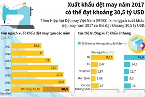 Xuất khẩu dệt may năm 2017 có thể đạt hơn 30 tỷ USD